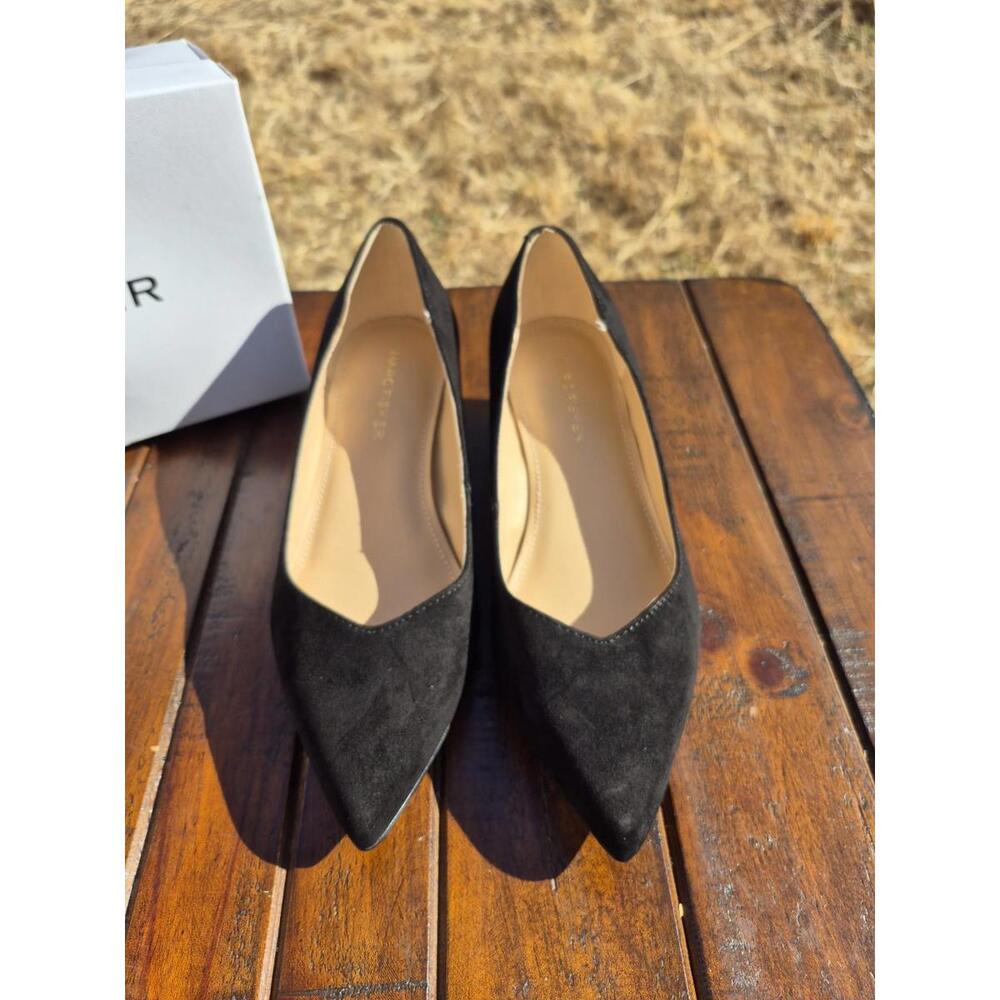 Marc Fisher Black Suede Low Block Heel Labore Pumps Pointed Toe Size 6 Wide $99